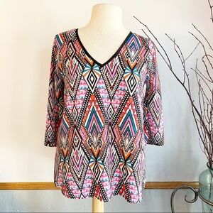 Everly colorful geometric pattern v-neck cutout back blouse Size Small